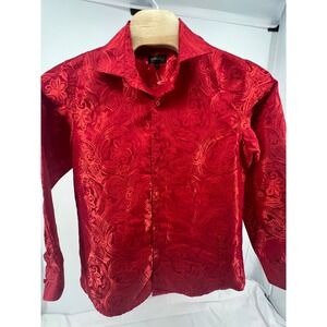 DiBanGu Red Paisley Jacquard Button Up Shirt Long Sleeve Men Large